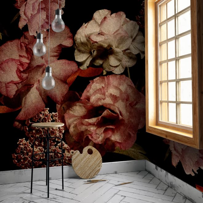 Dark Vintage Floral Wallpaper Mural