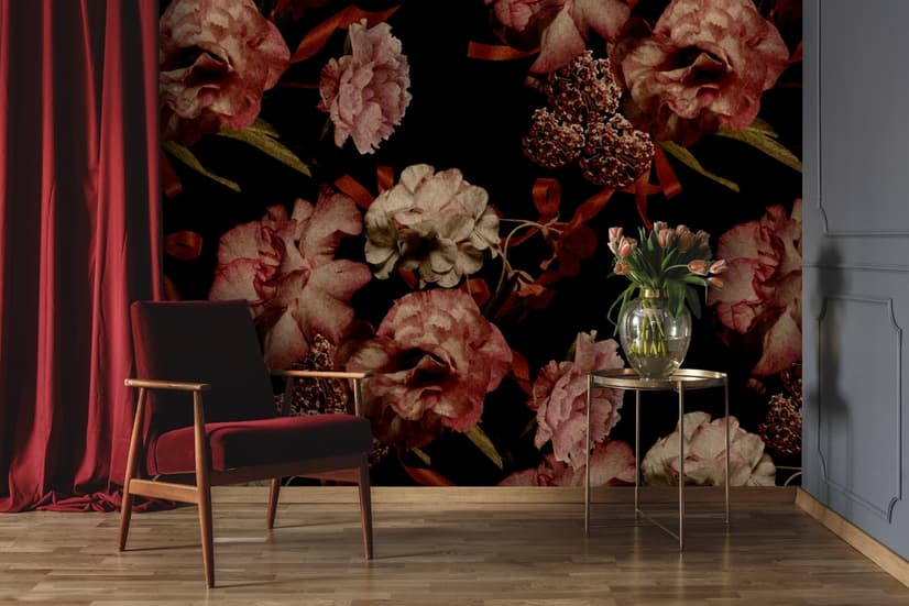 Dark Vintage Floral Wallpaper Mural