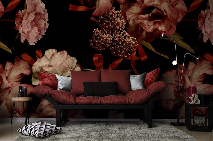 Dark Vintage Floral Wallpaper Mural