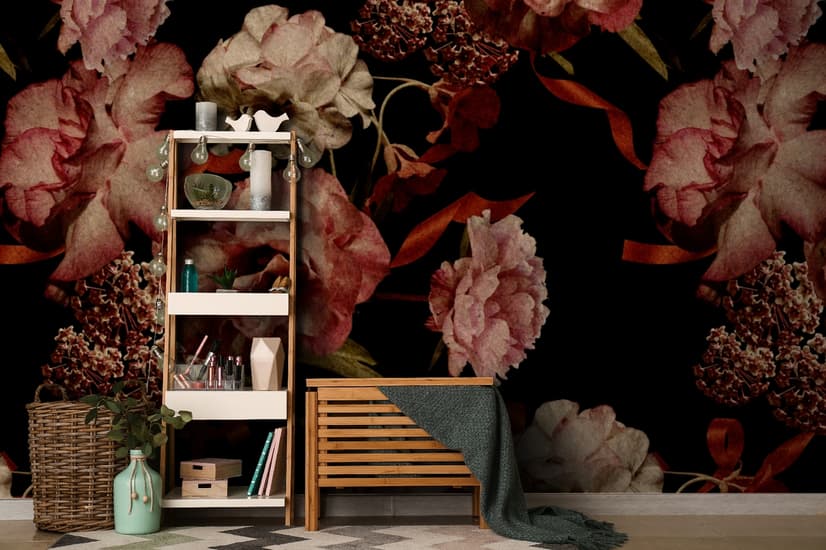 Dark Vintage Floral Wallpaper Mural
