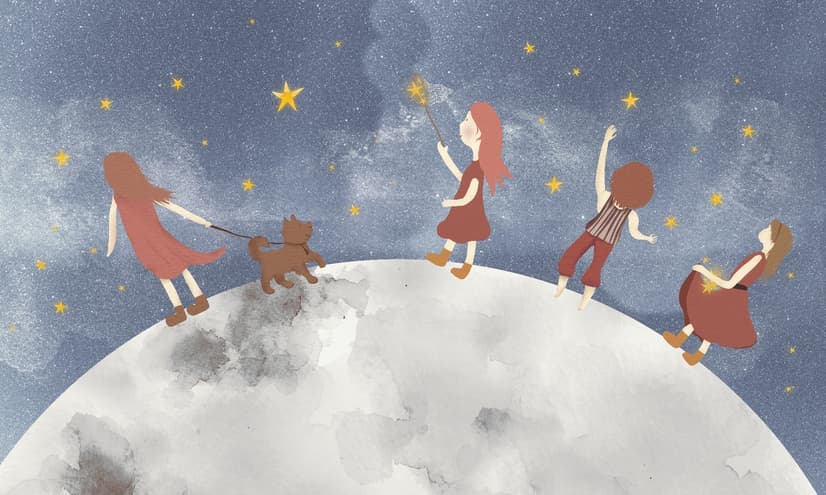 Girls on the Moon Kids Wallpaper Mural