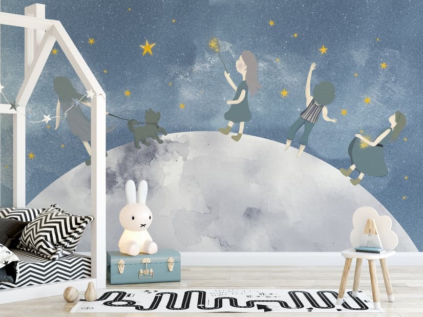 Girls on the Moon Kids Wallpaper Mural