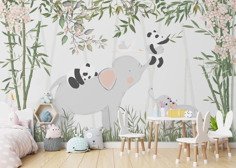 Fototapete Panda Bär auf Elefant