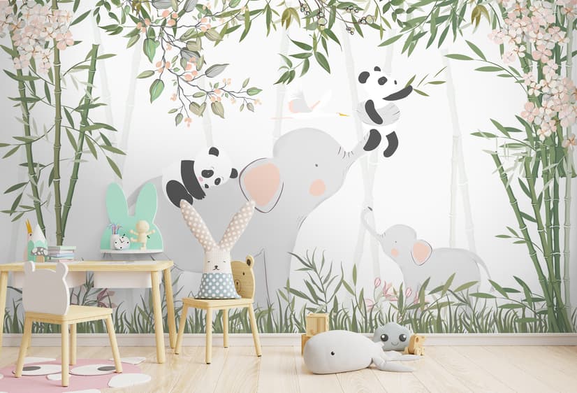 Fototapete Panda Bär auf Elefant