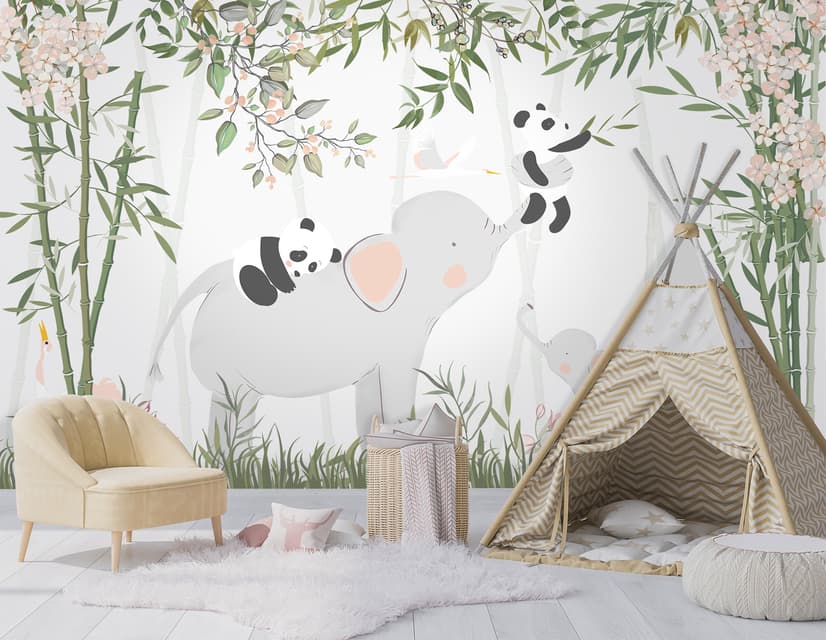 Fototapete Panda Bär auf Elefant