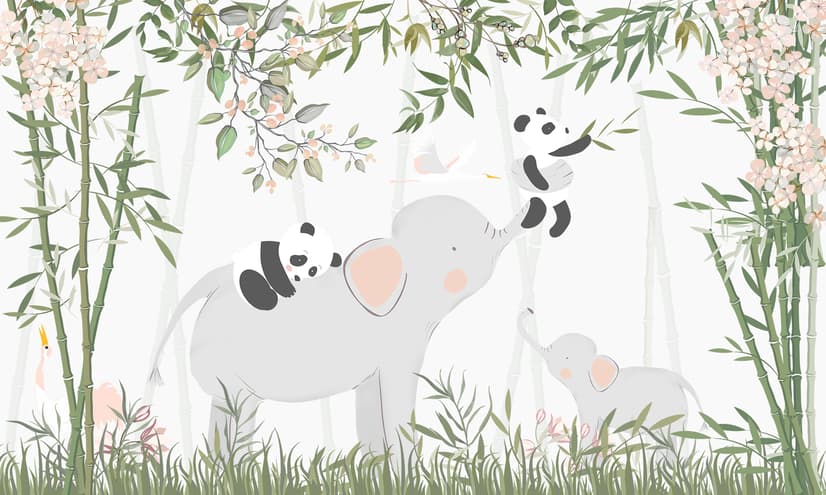 Fototapete Panda Bär auf Elefant