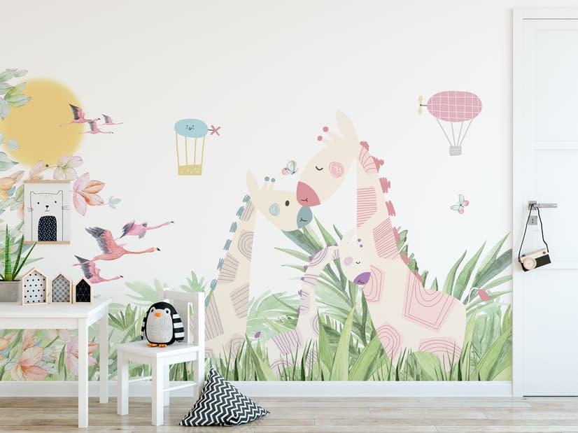 Fototapete Tropische Landschaft mit niedlichen Giraffen für das Kinderzimmer
