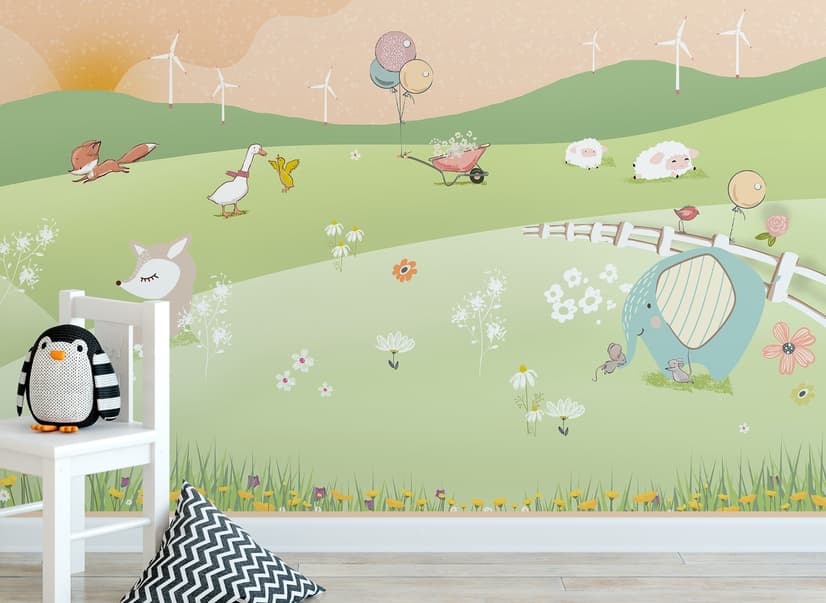 Nursery Cartoon Forest Landscape Wallpaper Mural