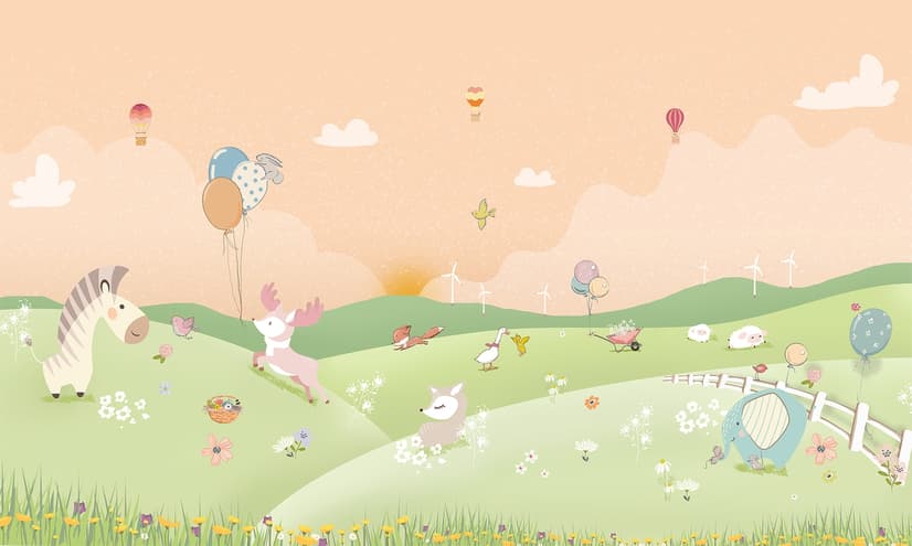 Nursery Cartoon Forest Landscape Wallpaper Mural