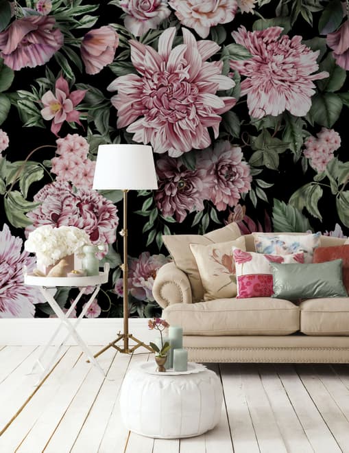 Florals With Green Leafs Wallpaper Mural