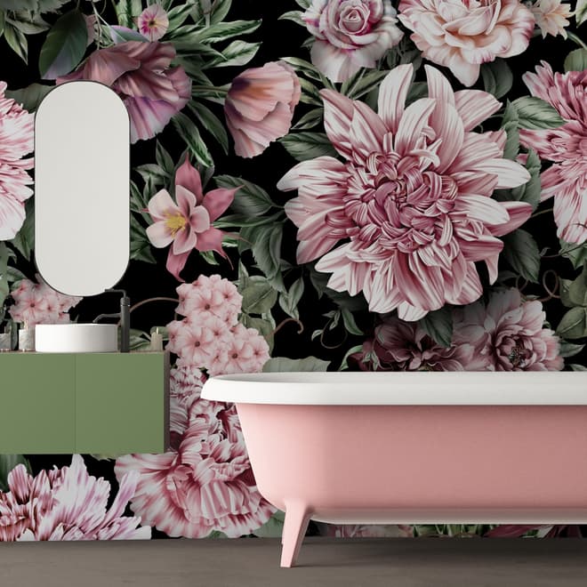 Papier peint panoramique floral avec feuilles vertes