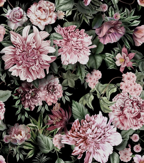 Florals With Green Leafs Wallpaper Mural