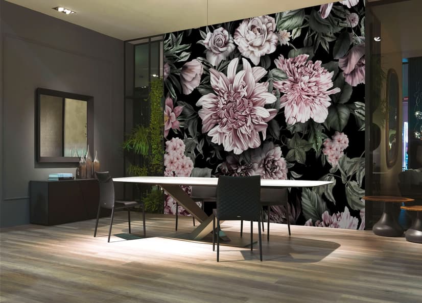 Florals With Green Leafs Wallpaper Mural