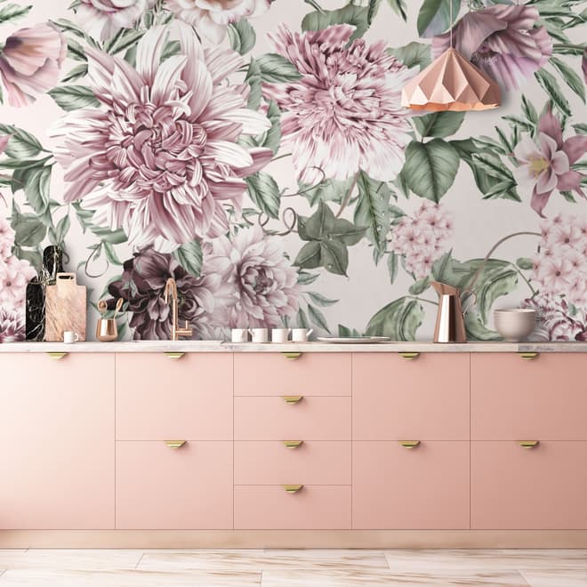 Florals With Green Leafs Wallpaper Mural