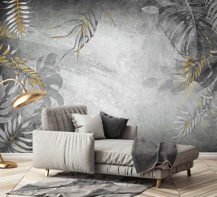 Monochrome Grunge Leaf with Splash Wallpaper Mural