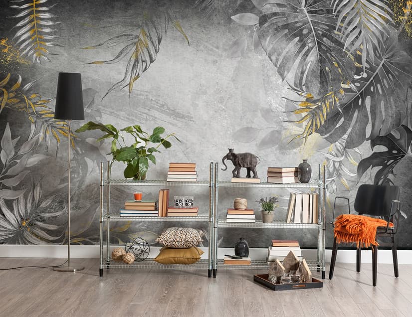 Monochrome Grunge Leaf with Splash Wallpaper Mural