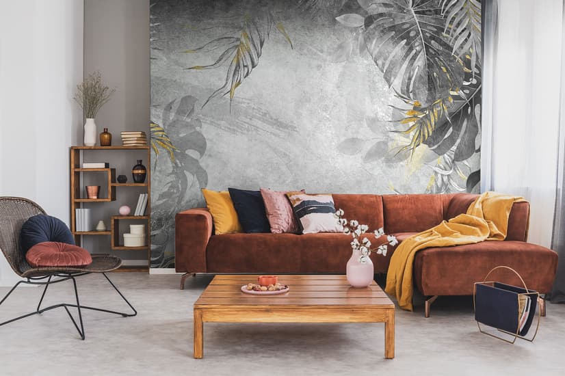 Monochrome Grunge Leaf with Splash Wallpaper Mural