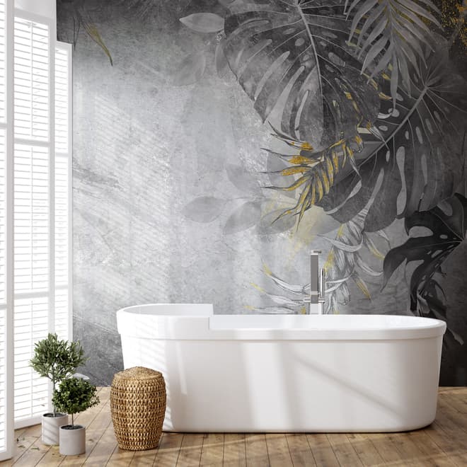 Monochrome Grunge Leaf with Splash Wallpaper Mural