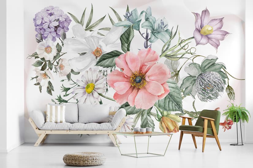 Watercolor Large Floral Bouquet Wallpaper Mural