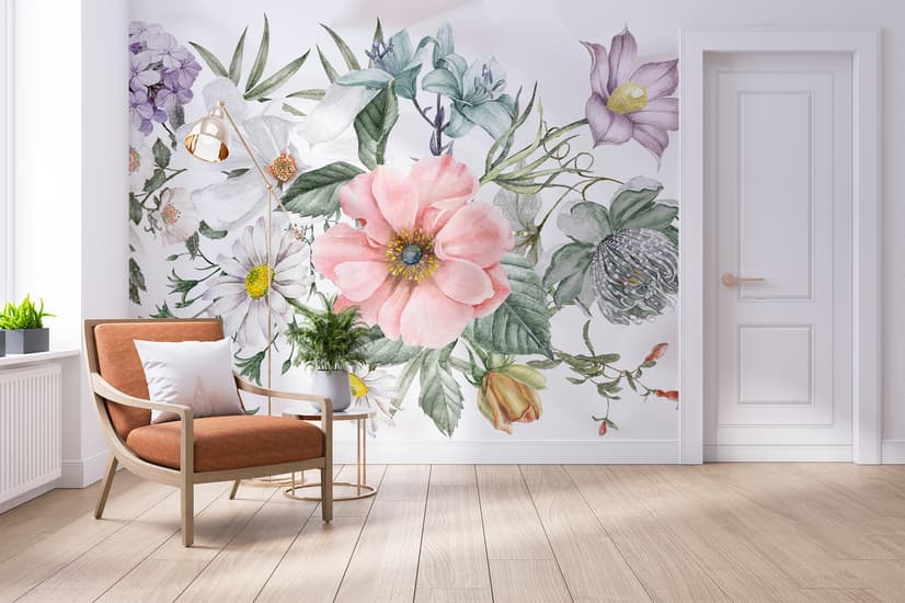 Watercolor Large Floral Bouquet Wallpaper Mural