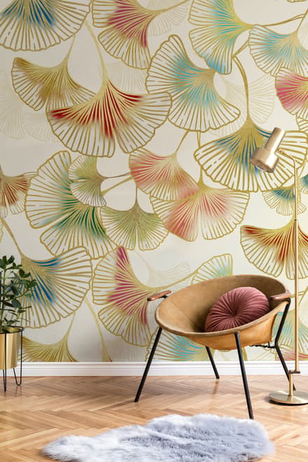 Colorful Gingko Leaf Pattern Wall Mural