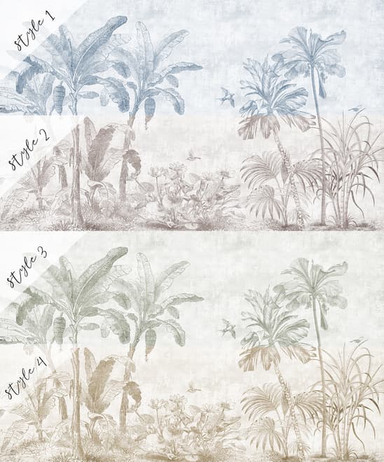Monochrome Antique Jungle Landscape Wallpaper Mural