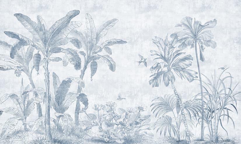 Monochrome Antique Jungle Landscape Wallpaper Mural