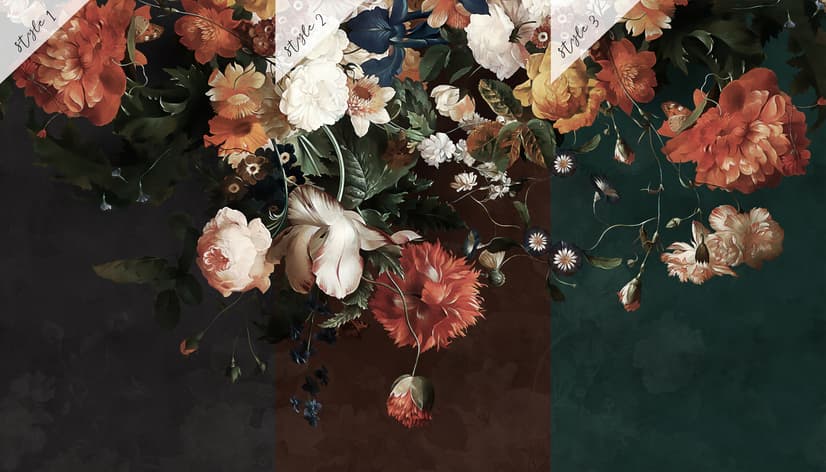 Golden Age Large and Dark Floral Wallpaper Mural