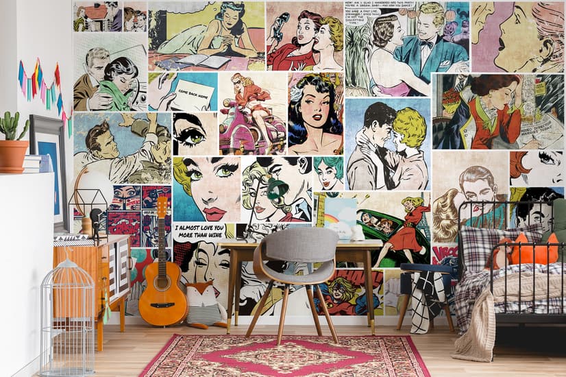 Retro Pop Art Comic Faces Wallpaper Mural