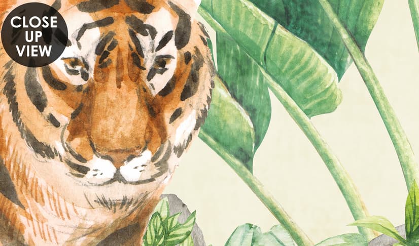 Watercolor Safari Animals in the Rainforest Wallpaper Mural for Kids