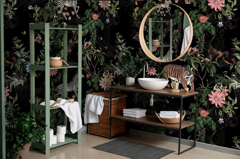 Dark Botanical Plants with Animals Wallpaper Mural