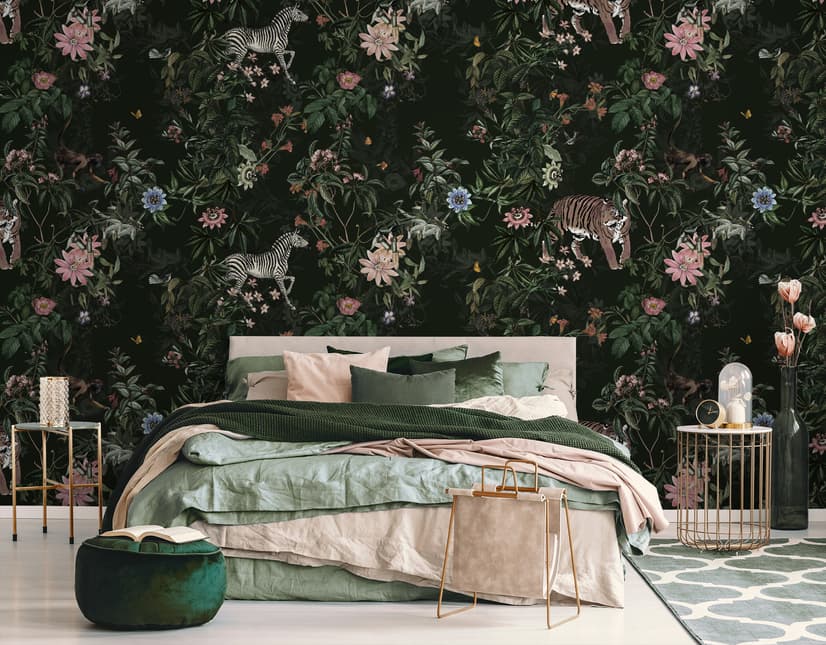 Dark Botanical Plants with Animals Wallpaper Mural