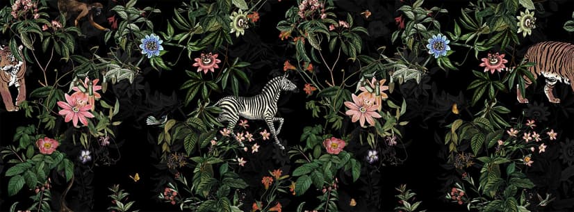 Dark Botanical Plants with Animals Wallpaper Mural