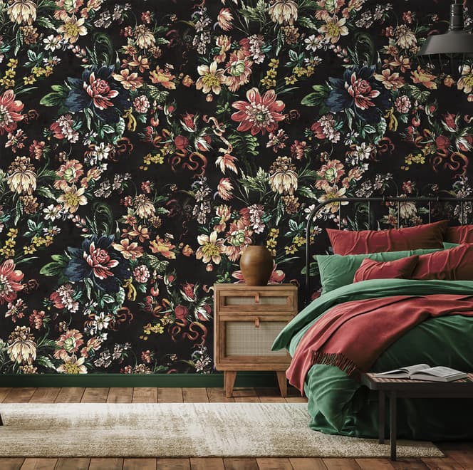 Art Nouveau Dark Floral Wallpaper Mural