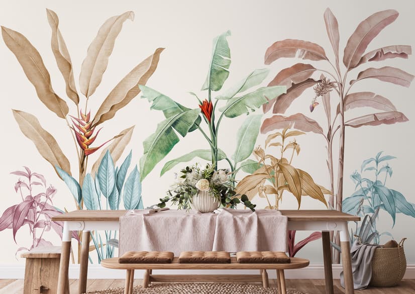 Papier peint panoramique de bananiers tropicaux colorés