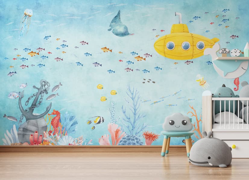 Kids Nursery Undersea with Submarine Wallpaper Mural