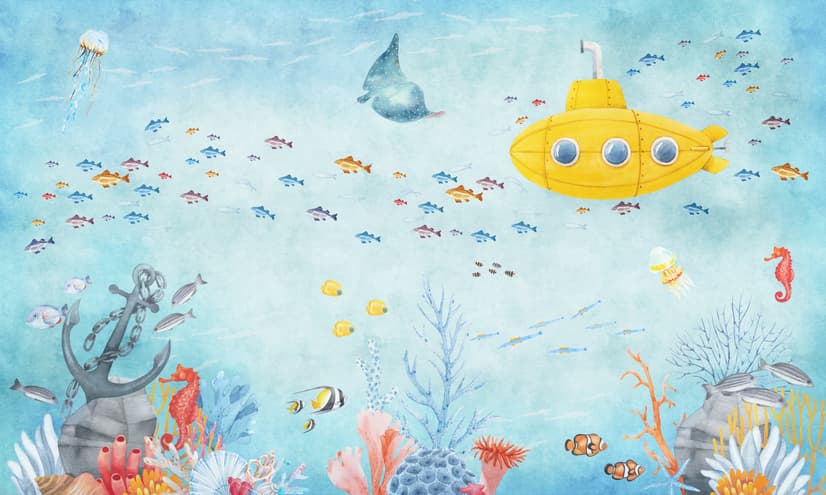 Kids Nursery Undersea with Submarine Wallpaper Mural