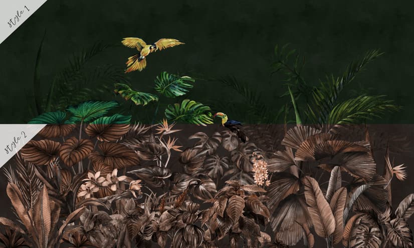 Dark Tropical Plants Wallpaper Mural