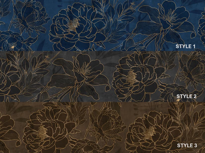 Dark Navy Peony Floral Drawing Art Wallpaper Mural
