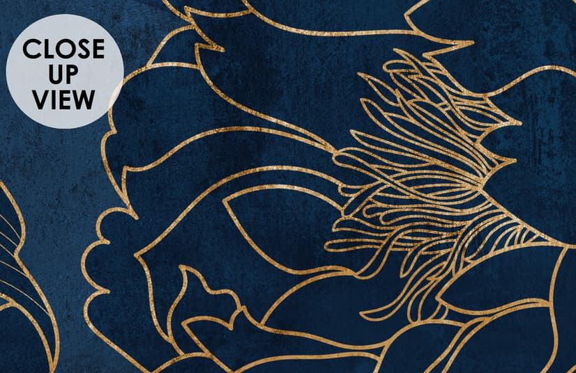 Dark Navy Peony Floral Drawing Art Wallpaper Mural