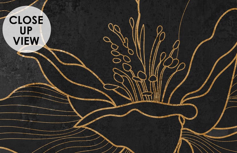 Dark Navy Peony Floral Drawing Art Wallpaper Mural
