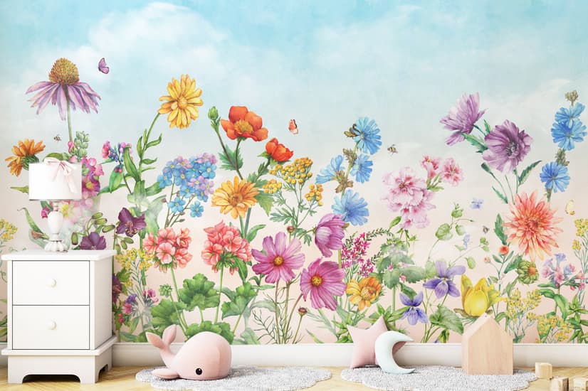 Cute Kids Nursery Floral Garden Wallpaper Mural