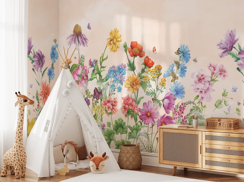 Cute Kids Nursery Floral Garden Wallpaper Mural