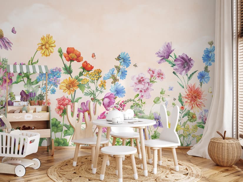 Cute Kids Nursery Floral Garden Wallpaper Mural