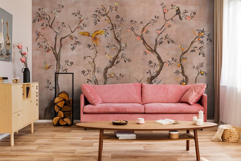 Aquarell Chinoiserie Obstbäume Fototapete