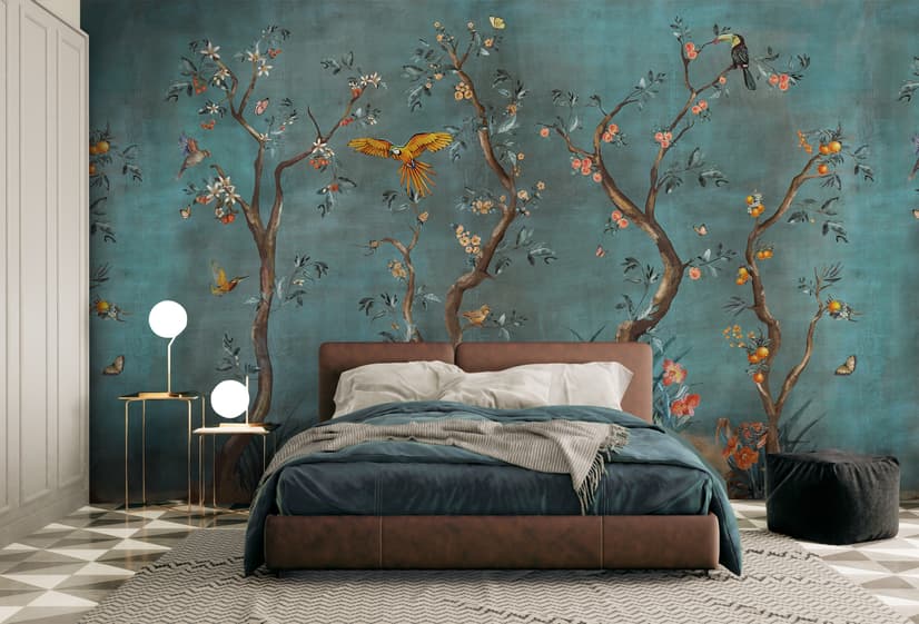 Aquarell Chinoiserie Obstbäume Fototapete