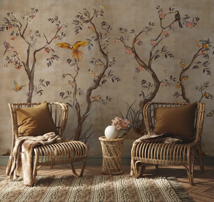 Aquarell Chinoiserie Obstbäume Fototapete