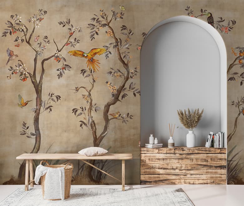 Aquarell Chinoiserie Obstbäume Fototapete