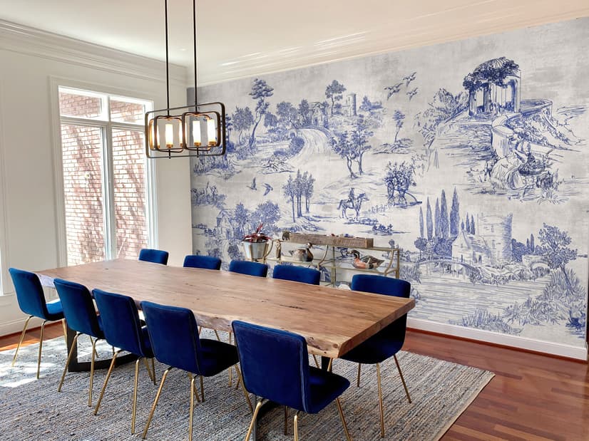 Vintage Monochrome Jouy Style Landscape Wallpaper Mural