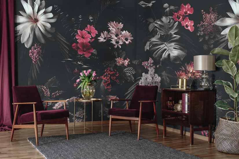 Dark Floral Garden Wallpaper Mural